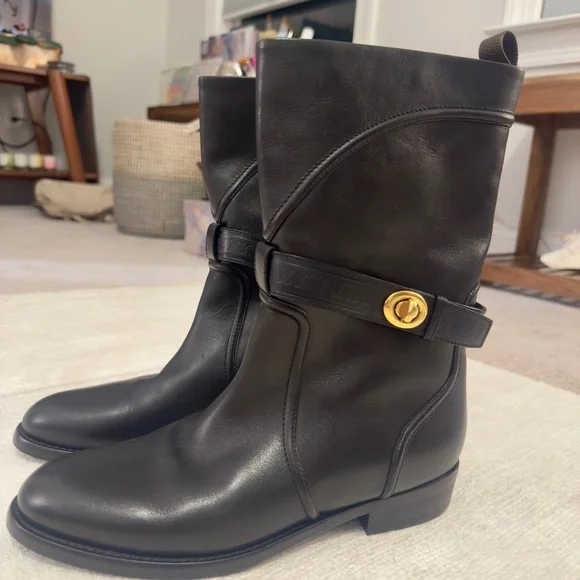 Louis Vuitton Mid-Calf Black Leather Moto Boots like new sz 10 (fits like 9-9.5) - Picture 1 of 8